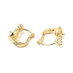 Brass with Clear Cubic Zirconia Hoop Earring Findings with Latch Back Closure&nbsp;KK-G434-01G