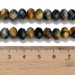 天然石タイガーアイビーズ連売り  多面カット  ロンデル  染め＆加熱  ブルー  8x5.5mm  穴：1.2mm  約69個/連  15.16''（38.5センチメートル）&nbsp;G-Z111-A02-03