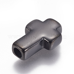 イオンプレーティング（IP）304ステンレスビーズ  クロス  ガンメタ色  14x10x4mm  穴：2.5mm&nbsp;X-STAS-F212-066B