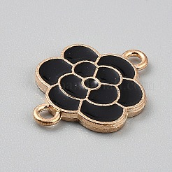 合金エナメルコネクタチャーム  花のリンク  ゴールドカラー  ブラック  21x16x1.5mm  穴：1.8mm&nbsp;FIND-WH0139-486G-02