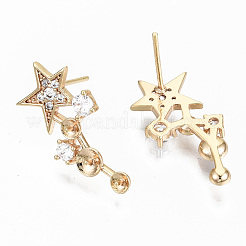 Brass Micro Pave Clear Cubic Zirconia Earring Findings&nbsp;KK-S356-127G-NF