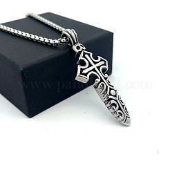 Vintage 304 Stainless Steel Cross Short Sword Pendant Necklaces for Men&nbsp;HZ0891