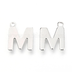 変色しない201ステンレススチールチャーム  アルファベット  文字.m  12x9.2x0.6mm  穴：1.2mm&nbsp;X-STAS-C021-06P-M