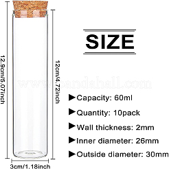 ガラス試験チューブ  木製ストッパー付き  透明  3x12.9cm  容量：60ml（2.02液量オンス）&nbsp;CON-WH0073-54A