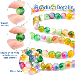 128Pcs 8 Colors Natural Dyed White Jade Gemstone Bead Strands&nbsp;G-BC0001-38