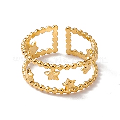 Ion Plating(IP) 304 Stainless Steel Stars Double Line Open Cuff Ring for Women&nbsp;RJEW-C045-24G