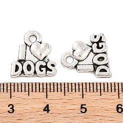チベット風亜鉛合金チャーム  言葉私は犬が大好きです  鉛フリー＆カドミウムフリー  アンティークシルバー  13.7x12.6x2.5mm  穴：2mm  約396個/500g&nbsp;TIBEP-R334-356AS-RS