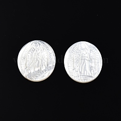天然石ホワイトシェルカボション  宗教  イエスとオーバル  18x16x2.5~3mm&nbsp;SSHEL-N034-138