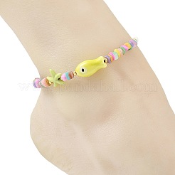 Ocean Handmade Porcelain Fish & Starfish Synthetic Turquoise & Dyed Natural Shell Beaded Anklets for Women&nbsp;AJEW-AN00856