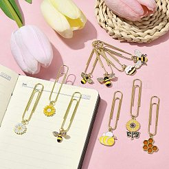 ミツバチの花合金エナメルペンダントブックマーク  アイロンの長いペーパークリップ  ミックスカラー  63~77.5mm  10個/セット&nbsp;AJEW-JK00307