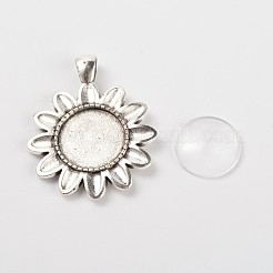 Sun Flower Alloy Pendant Cabochon Settings and Half Round/Dome Clear Glass Cabochons&nbsp;DIY-X0222-AS