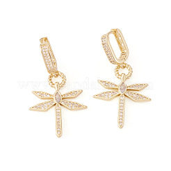 1Pair Elegant Brass Clear Cubic Zirconia Dragonfly Hoop Earrings&nbsp;EJEW-TA0008-62