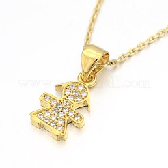 Human/Girl Real 18K Gold Plated Plated Alloy Micro Pave Cubic Zirconia Pendant Necklaces&nbsp;NJEW-H416-04G