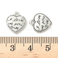 チベット風合金チャーム  カドミウムフリー＆鉛フリー  ハート  アンティークシルバー  13.5x12x1.5mm  穴：1.5mm&nbsp;FIND-B050-15AS