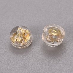 真鍮とプラスチック製のピアスキャッチ  ピアスバックキャッチ  長持ちメッキ  半円  ゴールドカラー  5.5x4mm  穴：0.6mm&nbsp;KK-I664-04G