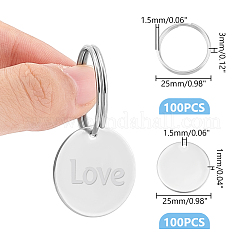 DIY 304 Stainless Steel Blank Tag Flat Round Pendant Keychain Making Kits&nbsp;DIY-UN0006-15
