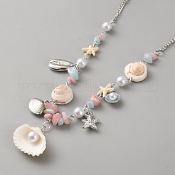 Alloy & Natural Shell & CCB Plastic Shell Shaped Pendant Necklaces&nbsp;NJEW-WH0020-61