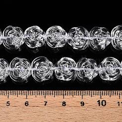 透明ガラスビーズ連売り  ローズ  透明  12x13.5x8mm  穴：1mm  約32~33個/連  14.96~15.35インチ（38~39cm）&nbsp;GLAA-N001-54