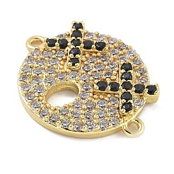 Rack Plating Brass Micro Pave Clear Cubic Zirconia Flat Round Connector Charms&nbsp;KK-A234-040G-03