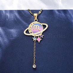 304 ステンレススチール ホットパールエナメル 星座 惑星 ペンダントネックレス  クリスタルラインストーン付き  ゴールドカラー  蠍座  15.94インチ（40.5cm）&nbsp;NJEW-D310-01L-G