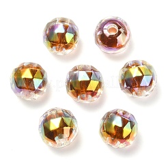 ツートン UV メッキ レインボー虹色アクリル ビーズ  多面カット  ラウンド  コーヒー  15x15.5mm  穴：3.8mm&nbsp;TACR-D010-06F
