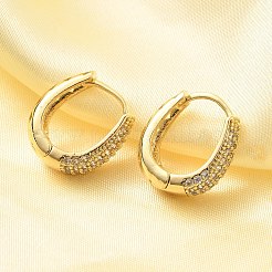 真鍮マイクロパヴェクリアキュービックジルコニアオーバルフープピアス  長持ちメッキ  カドミウムフリー＆鉛フリー  18KGP本金メッキ  17x15x6mm&nbsp;EJEW-F382-01G