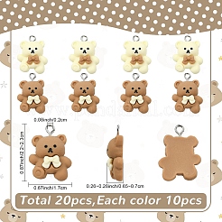 20個 2色 漫画樹脂ペンダント  ちょう結びに耐える  プラチナアイアイピン  ミックスカラー  22~23x17x6.5~7mm  穴：2mm  10個/カラー&nbsp;RESI-YW0006-30