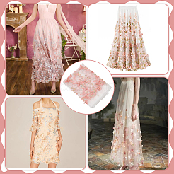 ポリエステル刺繍蝶花生地  服飾材料  ピンク  67-3/4インチ（1720mm）&nbsp;SENE-WH0003-52