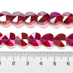 電気メッキガラスビーズセット  ハート  多面カット  ファイヤーブリック  10x10x6mm  穴：1.2mm  約78~80個/連  28.82~28.94''（73.2~73.5センチメートル）&nbsp;EGLA-B004-01A-AB08