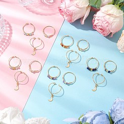 3Pcs Copper Wire Wrapped Gemstone Faceted Round Bead Finger Rings for Women&nbsp;RJEW-JR00887