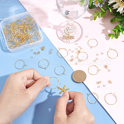 316サージカルステンレスフープピアス金具80個  ワイングラスチャームリング  304ステンレススチール製丸カン120個付き  ゴールドカラー  21ゲージ  24x20x0.7mm&nbsp;STAS-UN0043-02