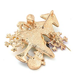 クリスマステーマの金色の亜鉛合金とラインストーンのブローチ  エナメルピン  クリスマスツリー  46x39x10mm&nbsp;JEWB-B018-01G-04