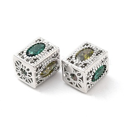 真鍮ビーズ  カドミウムフリー＆ニッケルフリー＆鉛フリー  ガラスと  直方体の  プラチナ  8x7.5x7.5mm  穴：1.5mm&nbsp;KK-F855-02P
