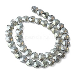 電気メッキガラスビーズセット  フルrianbowメッキ  多面カット  ハート  ライトカーキ  9.5~10x9.5~10x4.5mm  穴：1mm  約44個/連  15.87インチ（40.3cm）&nbsp;EGLA-L045-D-FR01