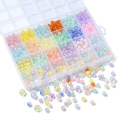 516 個 21 スタイルアクリルラウンドビーズ  イミテーションゼリー＆ツートン透明＆二層ビーズ  ミックスカラー  7.5~12x6~7mm  穴：1.8~2.5mm&nbsp;DIY-YW0008-09