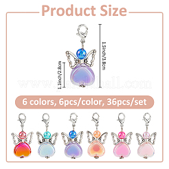 36Pcs 6 Colors Heart Angel Alloy & Acrylic Pendant Decorations&nbsp;HJEW-FH00116