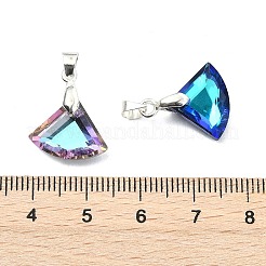 ABカラーメッキ電気メッキガラスチャーム  ファンチャーム  真鍮のベイルと  多面カット  銀  12x15x4mm  穴：5x4mm&nbsp;PALLOY-JF05305-01