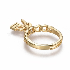 Adjustable Brass Micro Pave Clear Cubic Zirconia Cuff Rings&nbsp;RJEW-F105-06G
