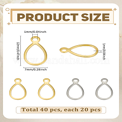 40個 2色 304ステンレススチールオープンペンダント  ティアドロップ  ゴールデン·ステンレス鋼色  12x7x0.8~1mm  穴：1mm  20個/カラー&nbsp;STAS-LP0004-40