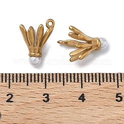 304ステンレススチールチャーム  バドミントン  プラスチック模造パールと  ゴールドカラー  13.5x10.5x8.5mm  穴：1mm&nbsp;LS-STAS-C165-01C-G