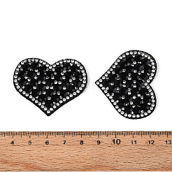 布パッチ付きハート型ガラスラインストーンホットフィックス  ジェット  35.5~36.5x43~44x3~3.5mm&nbsp;PATC-T002-02B