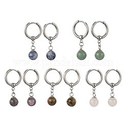 Natuarl Mixed Stone Round Hoop Earrings&nbsp;EJEW-JE06593
