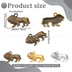 チベットスタイルの亜鉛合金ペンダント60個。  ライオン  ミックスカラー  18x28x6mm  穴：2mm  20個/カラー&nbsp;FIND-GA0008-12B