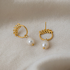 304 Stainless Steel with Freshwater Pearl Stud Dangle Earrings&nbsp;BO9211