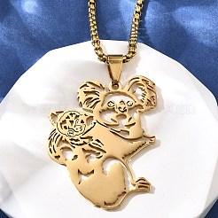 201 Stainless Steel Laser Cut Mother and Baby Koala Pendant Box Chain Necklaces for Women Men&nbsp;NJEW-E156-01G