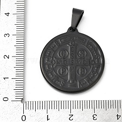 イオンプレーティング（IP）304ステンレスペンダント  聖者ベネディクトメダルのフラットラウンド  ブラック  31x28x3mm  穴：8x4.5mm&nbsp;STAS-A053-24C-B