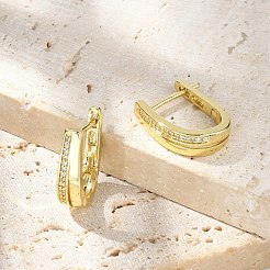U字型真鍮マイクロパヴェクリアキュービックジルコニアフープピアス  鉛フリー＆カドミウムフリー  長持ちメッキ  18KGP本金メッキ  18x5x5mm&nbsp;EJEW-D311-024G
