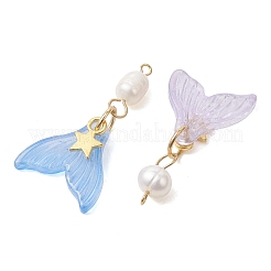 Spray Painted Glass & Natural Pearl & Alloy Pendants&nbsp;PALLOY-JF05240