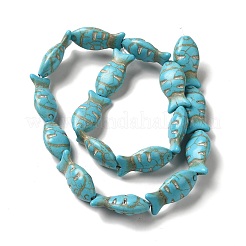 合成ターコイズ染色ビーズ連売り  魚  ターコイズ  23~24x12x7.5mm  穴：1mm  約16個/連  14.17インチ（36cm）&nbsp;G-E594-18