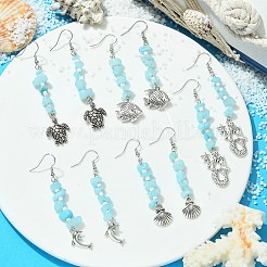 Natural White Jade(Dyed) Chips Dangle Earrings&nbsp;EJEW-JE05578